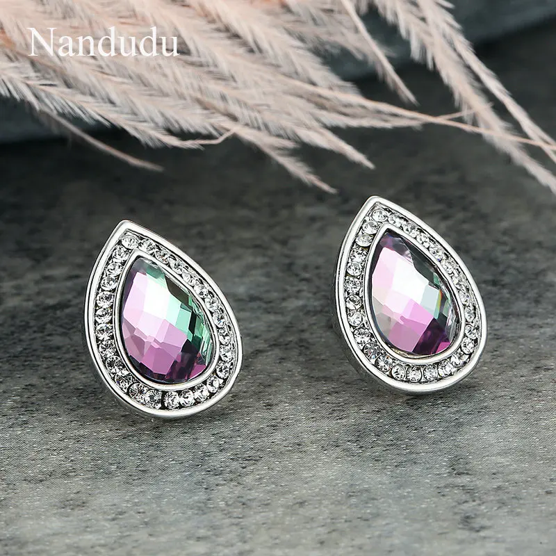 Nandudu Fashion Crystal Stud Earrings for Women Jewelry Trendy White Gold Color Earring Brincos Wedding Gift Studs CE532 | Украшения и