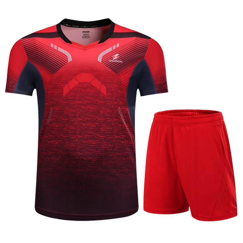 Men Red A Set (Red) Спортивная одежда для тенниса, мужские и женские теннисные рубашки+ шорты, форма для бадминтона, одежда для настольного тенниса, дышащая спортивная одежда - Цвет: Men Red A Set (Red)