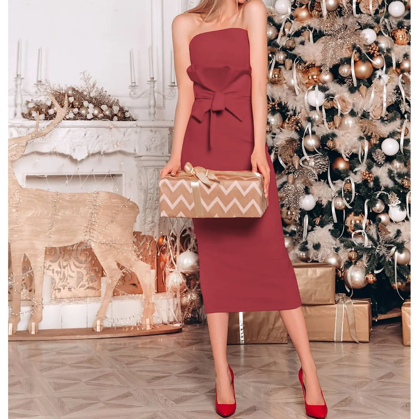 Женское облегающее платье карандаш с оборками Клубное миди без рукавов лето