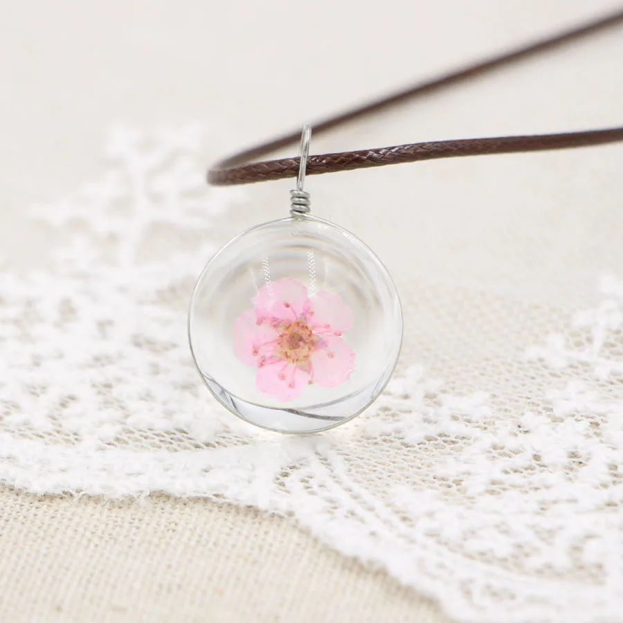 Ожерелье с подвеской в виде клевера ожерелье цветком вишни Натуральные сушеные