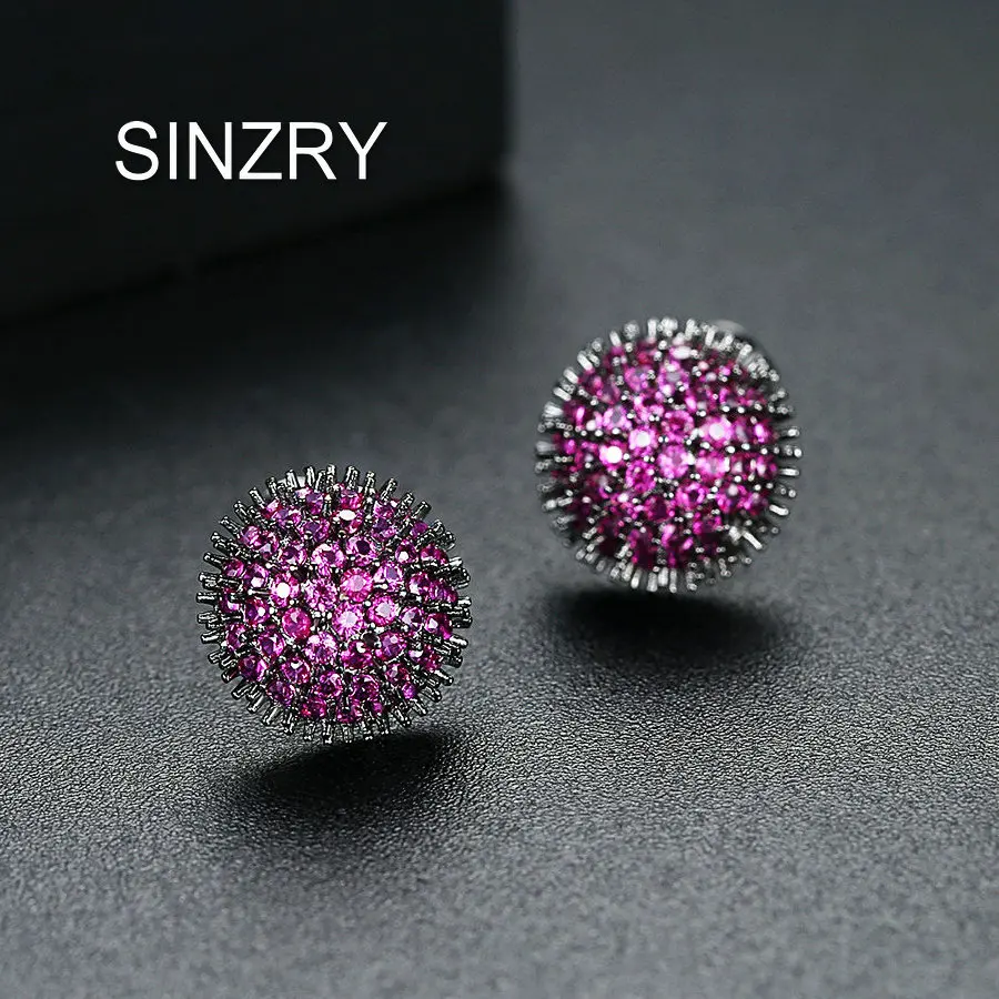 Серьги-гвоздики SINZRY новой моды в форме ежа с кубическим цирконием, черной гальваникой и круглой милой формы для женщин.