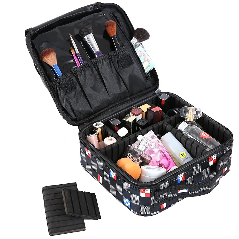 Portable Cosmetic Storage Bag For Women Home Large Capacity Plaid Multi-function Fold Storages Box Makeup Organizer | Дом и сад