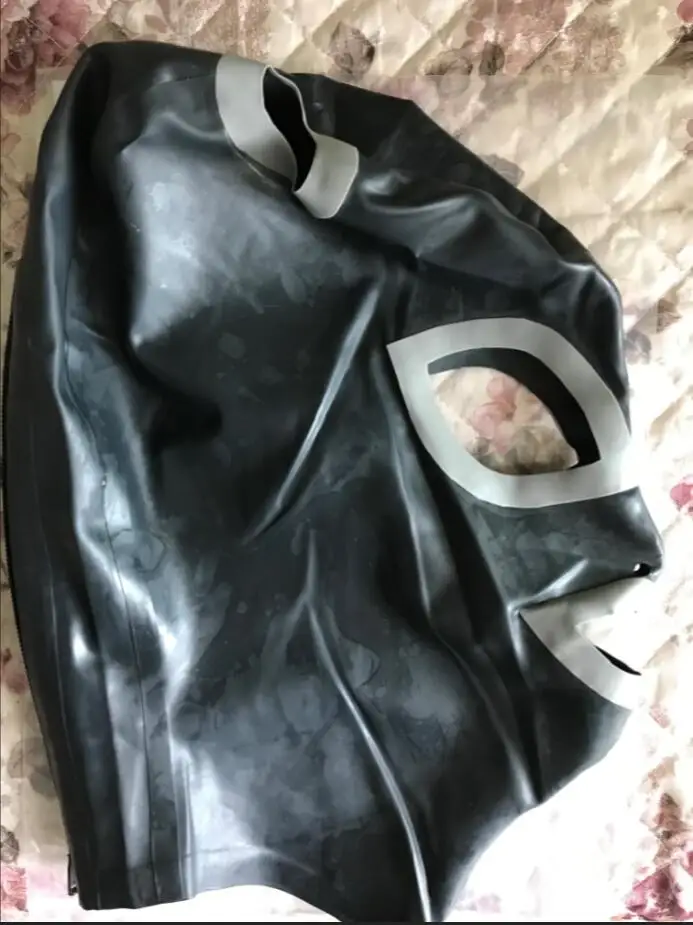 Сексуальная черная фотокамера с открытыми глазами и отверстием для волос|latex hood