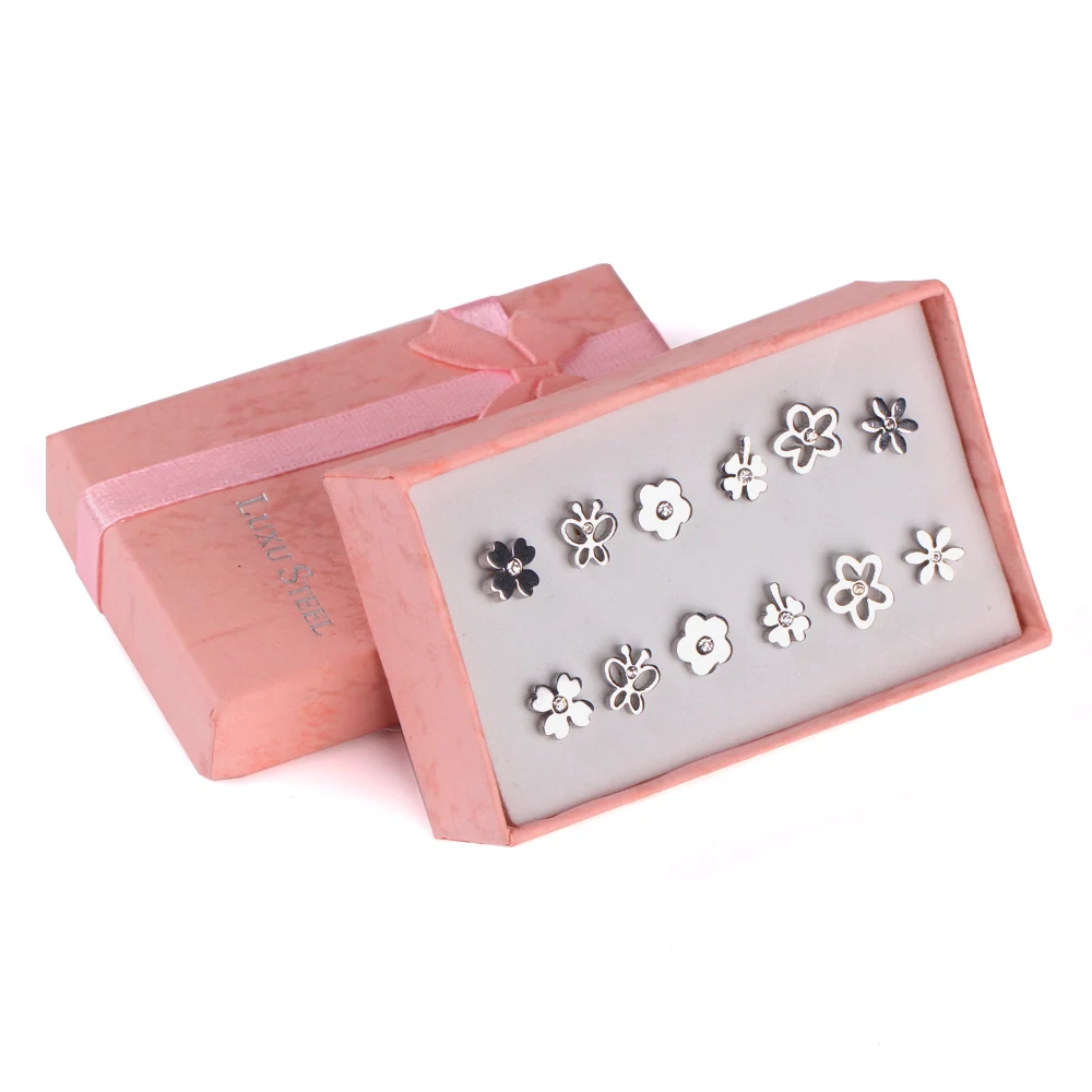 Комплект серег гвоздиков из нержавеющей стали с фианитом|fashion stud earrings|stud