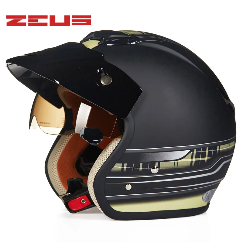 yellow lattice TAIWEN ZEUS moto rcycle открытый шлем солнцезащитные очки прочные Ретро Винтажные шлемы шлем мото точка одобренный скутер велосипедный шлем - Цвет: yellow lattice