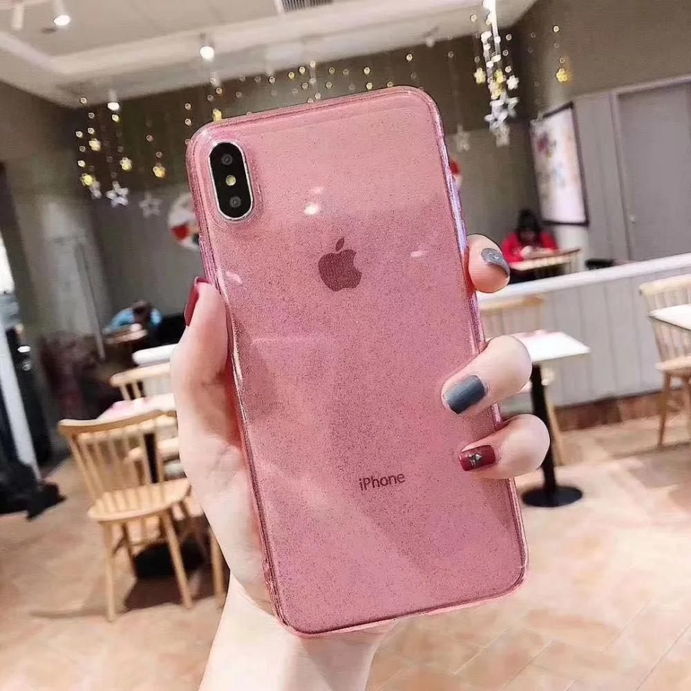 Super Slim Flexible Glitter Cover for iPhone 11 Pro XS Max XR Transparent Soft Silicon Capa Fundas 8 7 6 plus Hoesjes | Мобильные