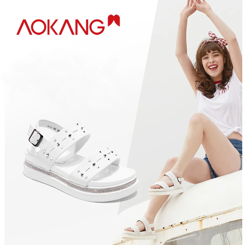 Женские босоножки на высоком каблуке AOKANG повседневные танкетке платформе лето
