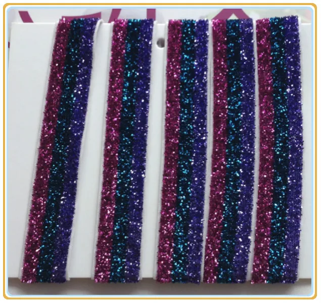 

(Price Negotiated) 5/8" Lavender / Turquoise / Pink Striped Elastic Glitter Velvet Ribbon