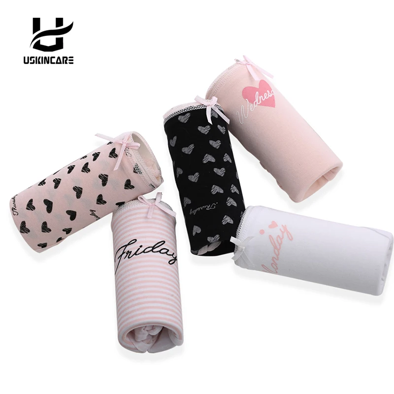 5 шт./лот женское хлопковое нижнее белье с принтом сердца со средней талией