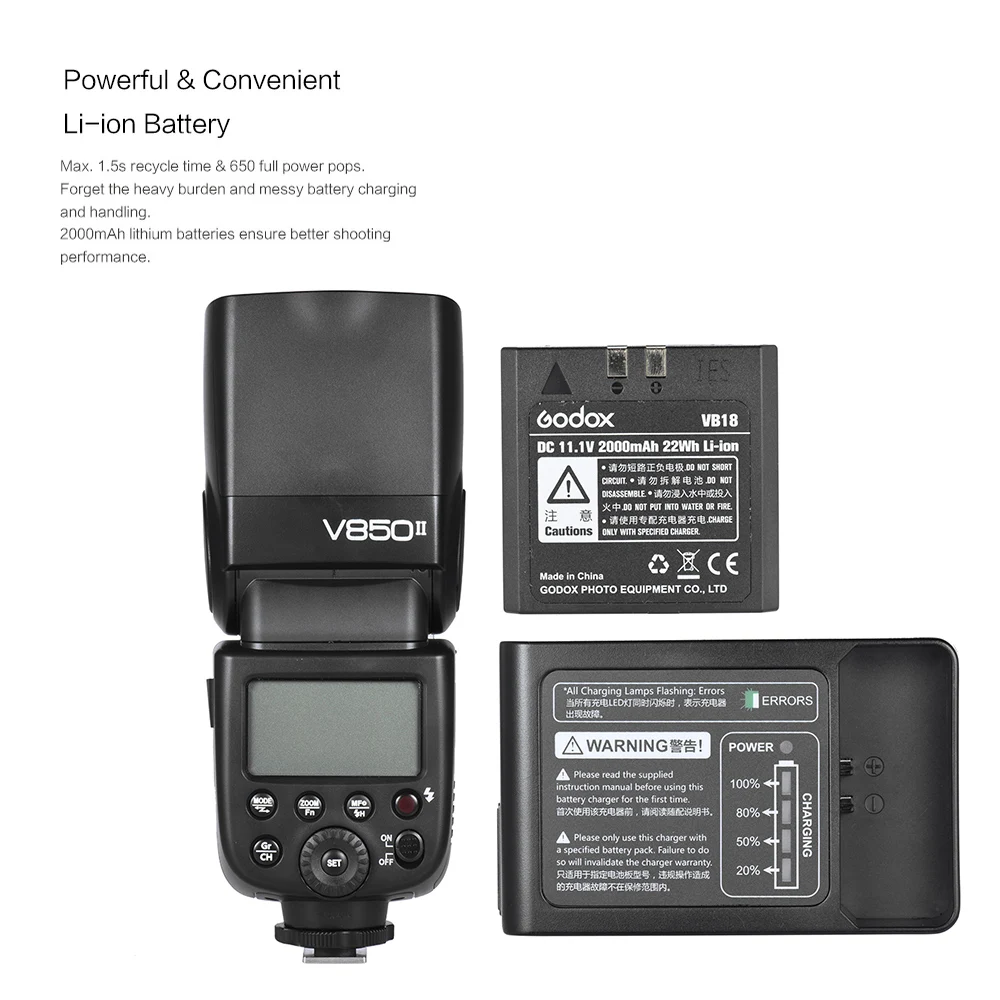 Оригинальная вспышка Godox V850II для камеры GN60 2 4G Беспроводная X System 1/8000s HSS Canon Nikon Pentax