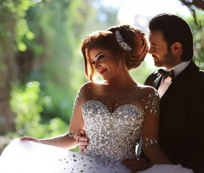 Vestidos de novia, элегантные жемчужины, блестки, длинные платья для свадьбы, прозрачные, на заказ, свадебные платья для свадьбы