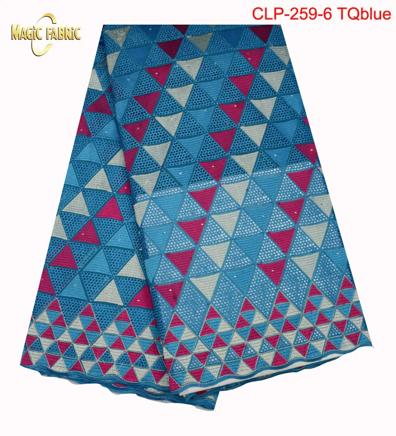 

High Quality Nigerian Wedding Lace Fabrics/ 5 Yards 100% Cotton swiss lace with Stones CLP-259