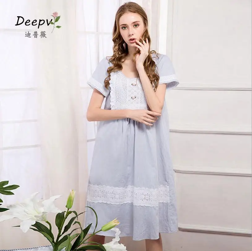 Модный синий хлопковый Кружевной Костюм для сна с глубоким треугольным вырезом