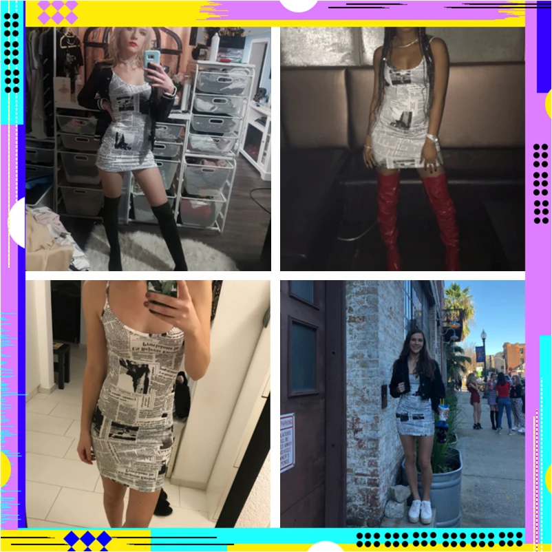 ROMWE газетная Печать Bodycon Cami платье Лето Тонкий Спагетти ремень Bodycon платье сексуальное без рукавов скольжения женское платье