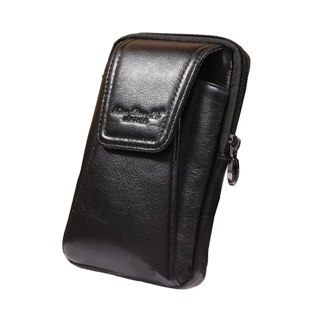Vertical Black L Мужской винтажный Чехол для мобильного телефона из натуральной кожи с масляным воском, чехол для телефона, поясная сумка, поясная сумка - Цвет: Vertical Black L
