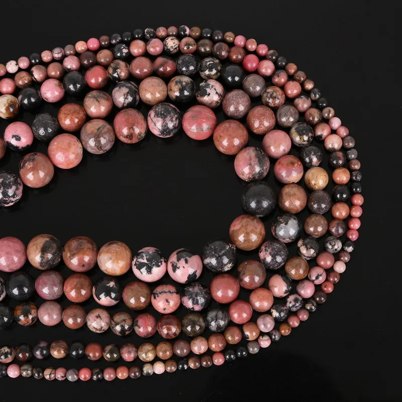 Оптовая продажа смешанные натуральные черные полосы Родохрозит каменные бусины