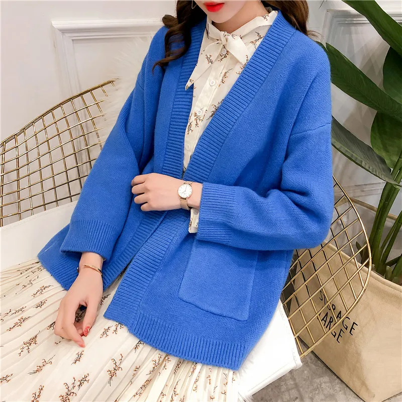 Повседневный Кардиган с длинным рукавом кардиган свободного покроя карманами