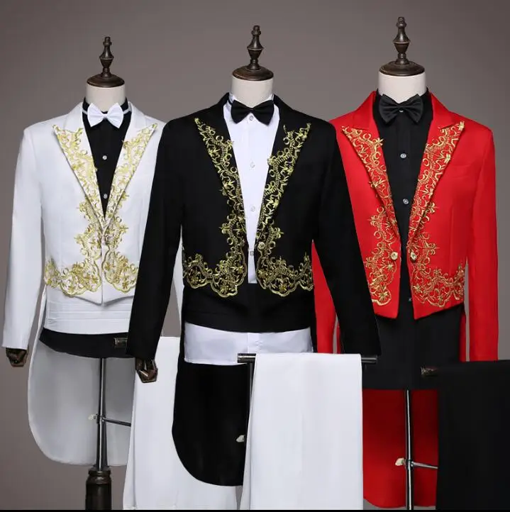 

Black embroidery clothes men Tuxedo suits designs homme terno stage costumes for singers jacket men blazer dance star style