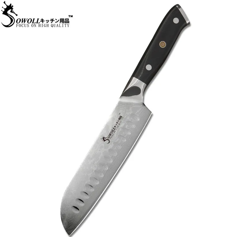 C.7 santoku knife Sowoll дамасский кухонный стальной нож 3,5 ''для очистки овощей 5'' Универсальный 6,5 ''шеф-повара 7'' сантоку 8 ''поварские ножи инструменты для приготовления мяса и рыбы - Цвет: C.7 santoku knife