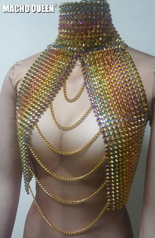 Rainbow Голографический летний музыкальный фестивальный рейв Спайк кроп Топ Outtfits снаряжение одежда сексуальный сценический танец Drag queen костюмы певица - Цвет: Rainbow