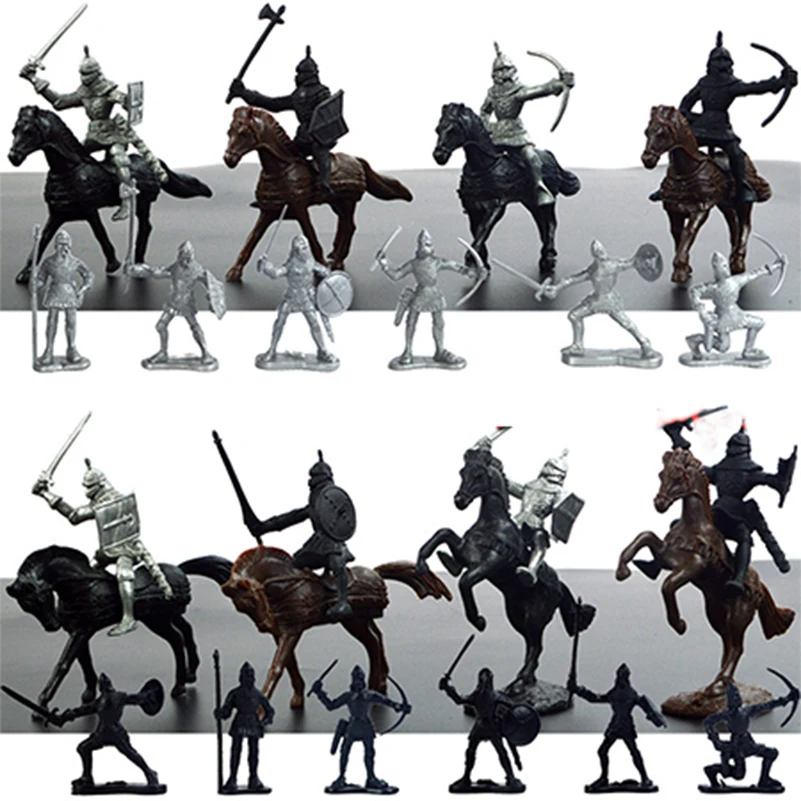 

28Pcs/Set Military Soldier Toys Mini 8 Cavalry 12 Infantry 8 War Horse Weapons Model Figures Toys for Children Gifts
