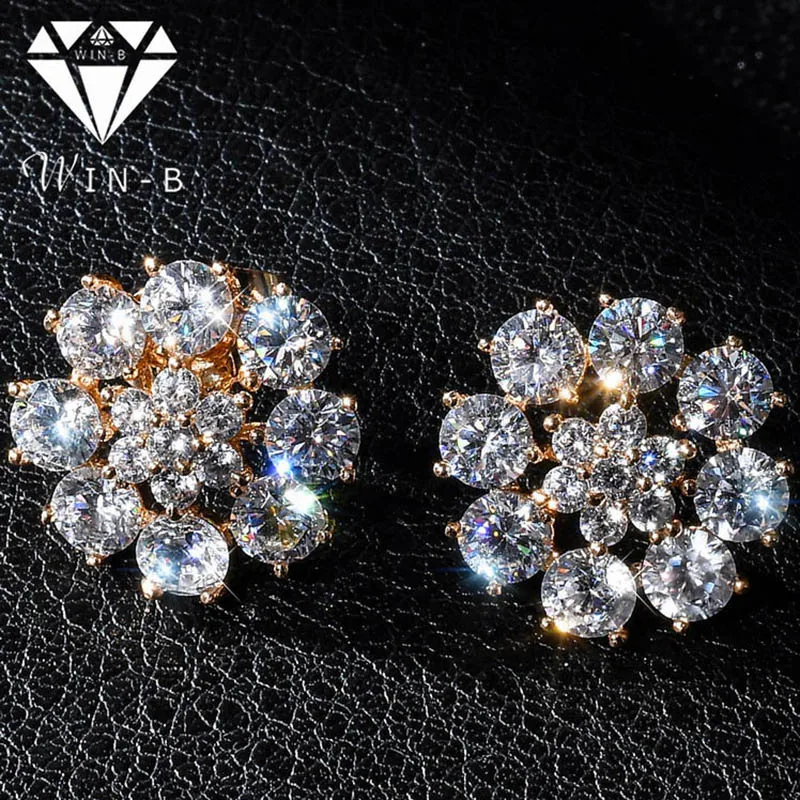 WIN-B милые серьги-гвоздики с прозрачным цирконием простой медный кубический