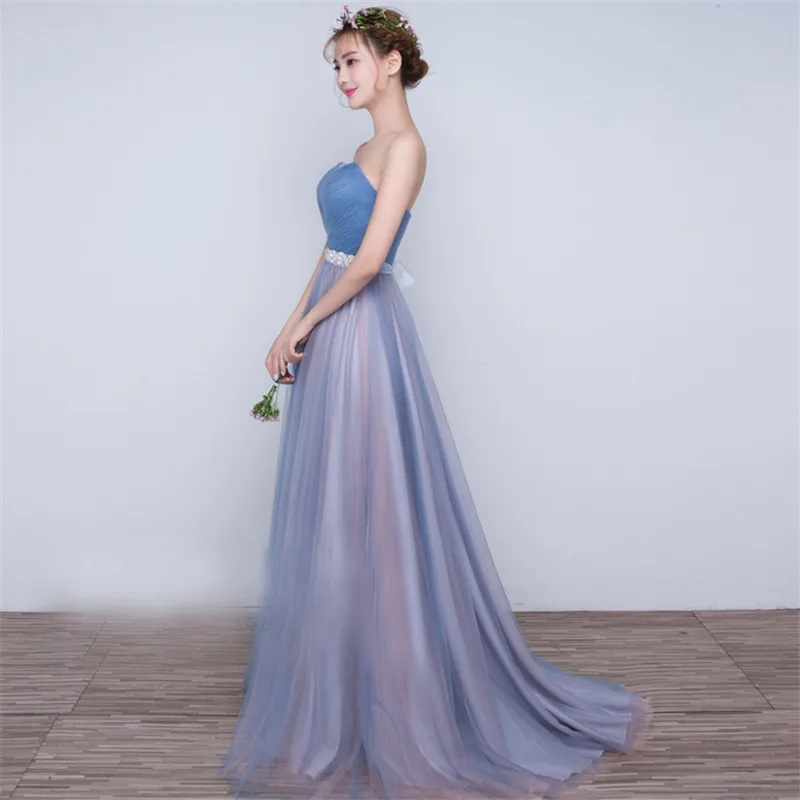 Женское вечернее платье Элегантное синее приталенное с бисером на талии