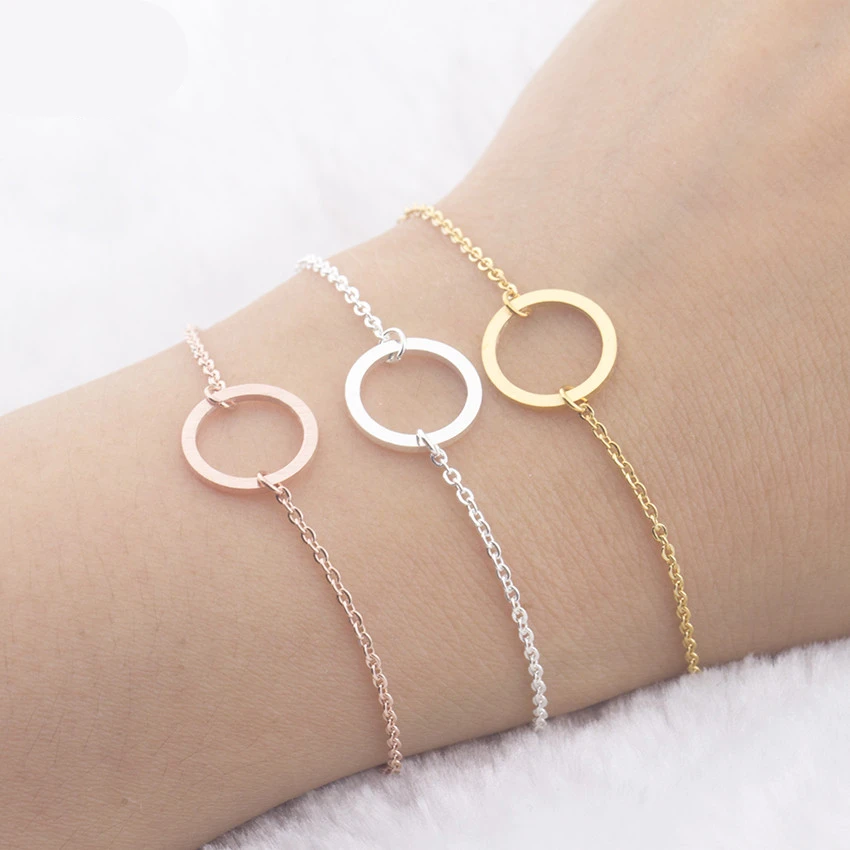

2019 personality minimalist bracelet Minimalism Karma Bracelets For Women Rose Gold Circle Round Friendship Bracelet Femme Roman