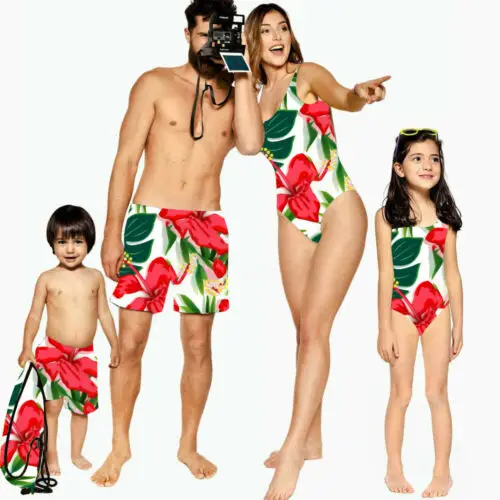 New Family Matching Swimsuit Mother Father Girls Boys Women/Men Swimwear Plant Bikini Sets Fashion |