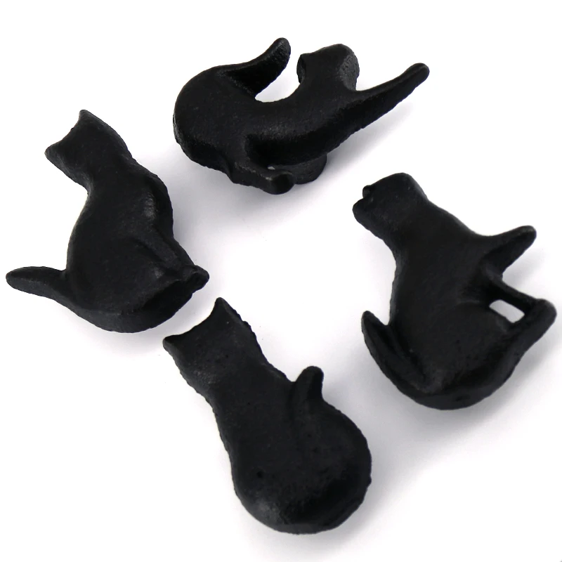 1x креативная ручка в виде кошачьего ящика для шкафа черная матовая чугунная