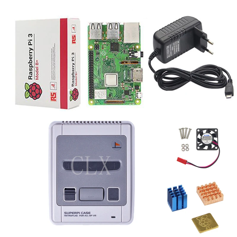 Retroflag SUPERPi чехол-J NESPi чехол+ Raspberry pi 3 Model B/B+ Наборы+ 5V 3A Мощность адаптер+ теплоотвод+ вентилятор для Raspberry pi 3B/3B
