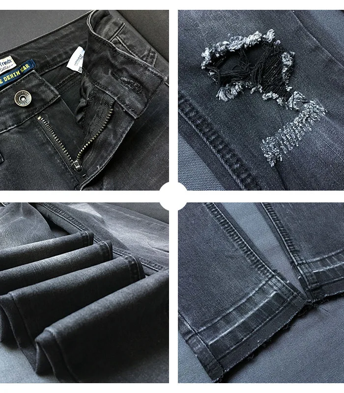 Spring Hole Skinny Casual Pencil Pnats GreyBlack XXL Femme Jeans Vintage Pleated Srcatched Ripped High Waist Zipper Trouser |