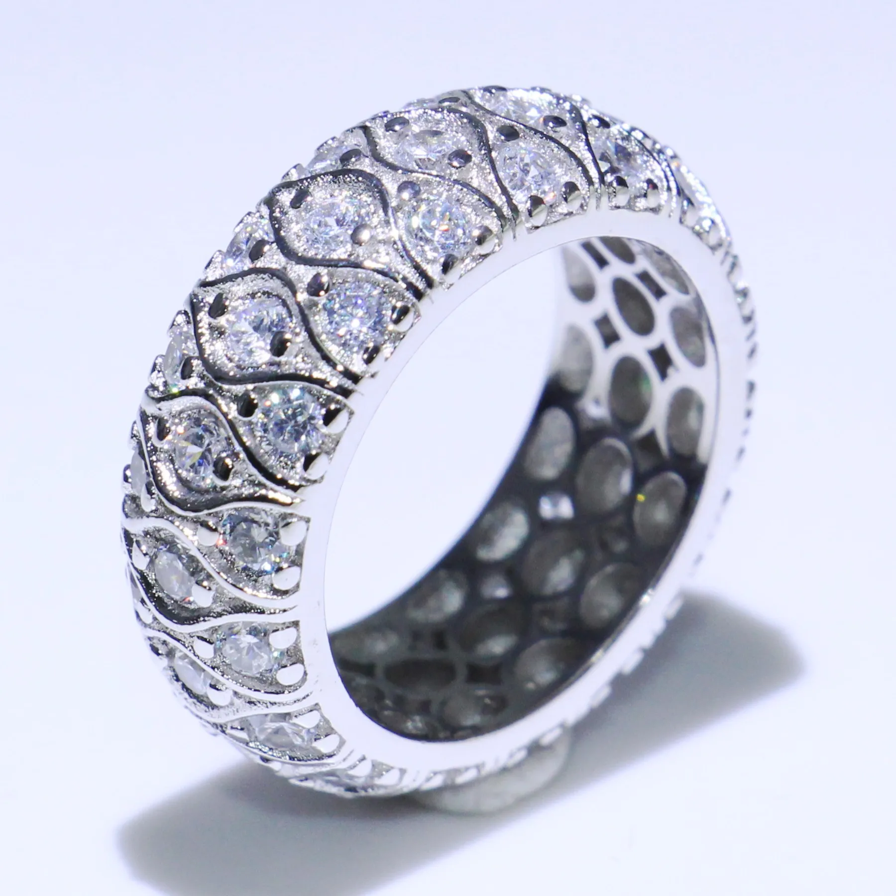 Size 5-10 Vintage Jewelry 925 Sterling Silver Horse Eye 5A White Clear Cubic Zirconia Party Women Wedding Finger Band Ring Gift | Украшения