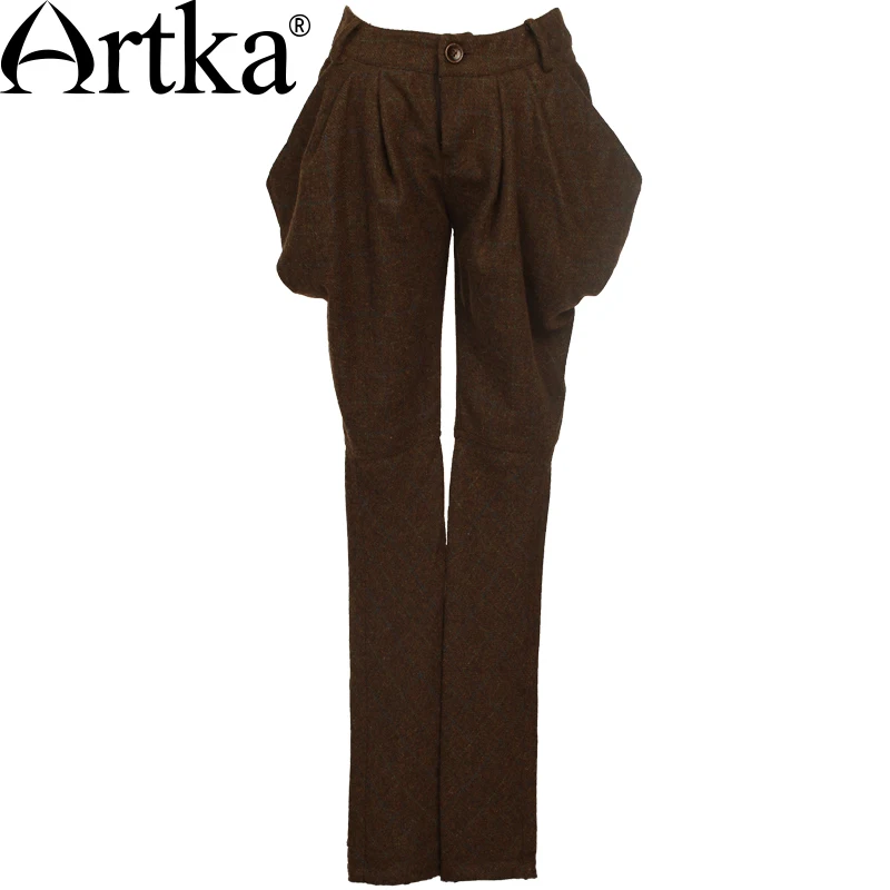 ARTKA женские весенние новые винтажные хлопковые Клетчатые Шерстяные Брюки