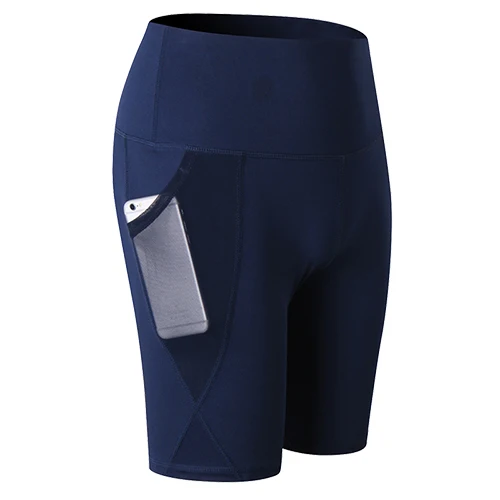 Navy blue Женские спортивные шорты Компрессионные быстросохнущие спортивные шорты для йоги шорты для занятий спортом с карманами эластичные шорты для йоги - Цвет: Navy blue