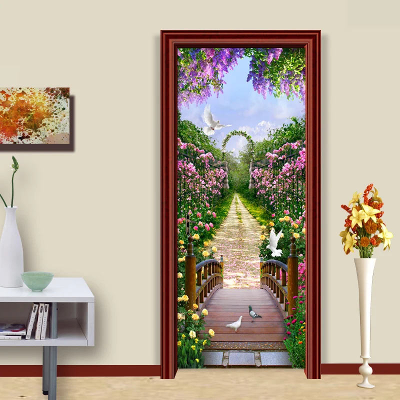 

Фото обои современные романтические пасторальные 3D росписи креативные DIY двери стикер стены гостиной спальни домашний Декор ПВХ двери стикер