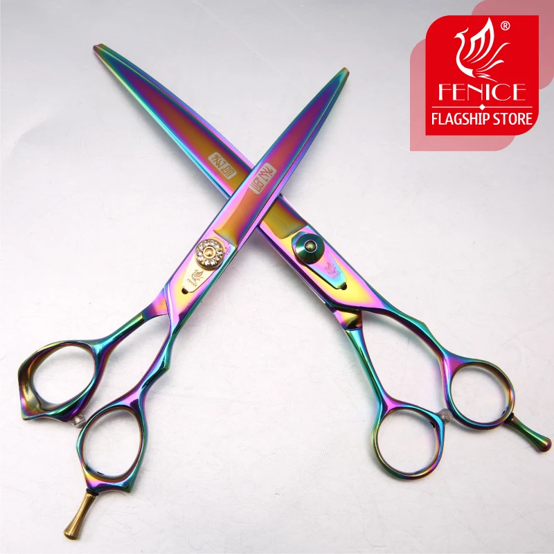 Профессиональные ножницы для груминга питомцев Fenice изогнутые из нержавеющей