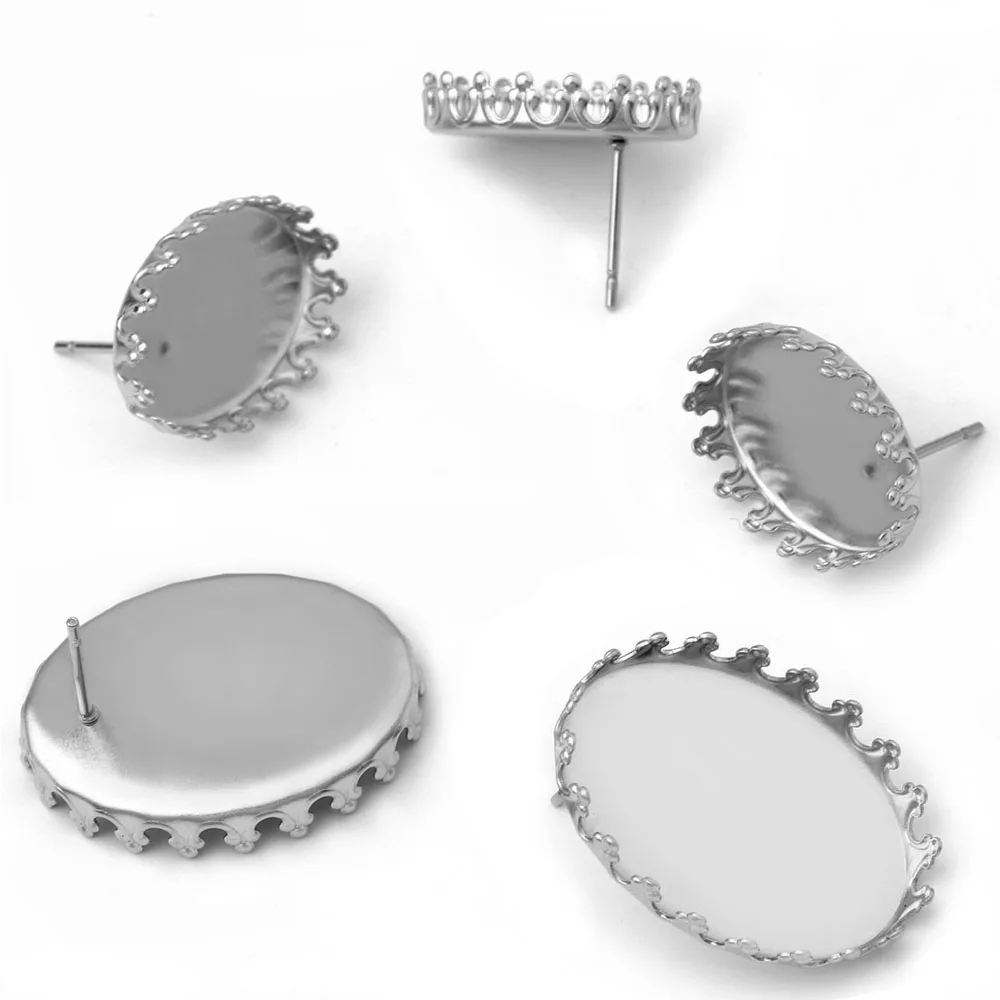 

Stainless Steel Earrings Post 13*18mm 18*25mm Oval Bezel Glass Cameo Cabochons Base Blanks Ear Stud Earrings Findings DIY Crafts