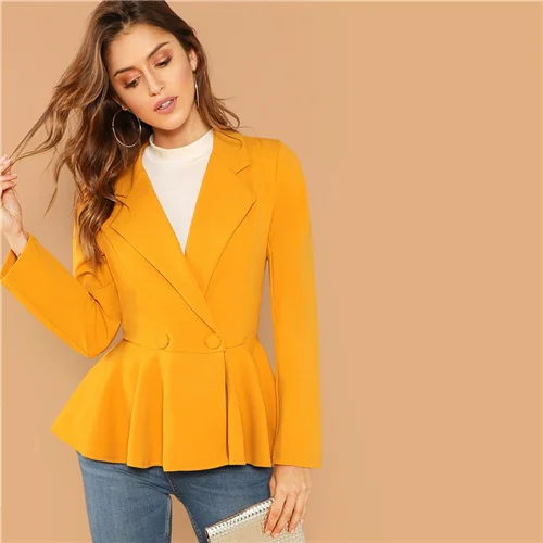 Ginger Sheinside Ginger элегантные женские блейзеры и куртки с длинным рукавом офисный Женский блейзер-карандаш с баской Осень Женская мода тонкая верхняя одежда - Цвет: Ginger