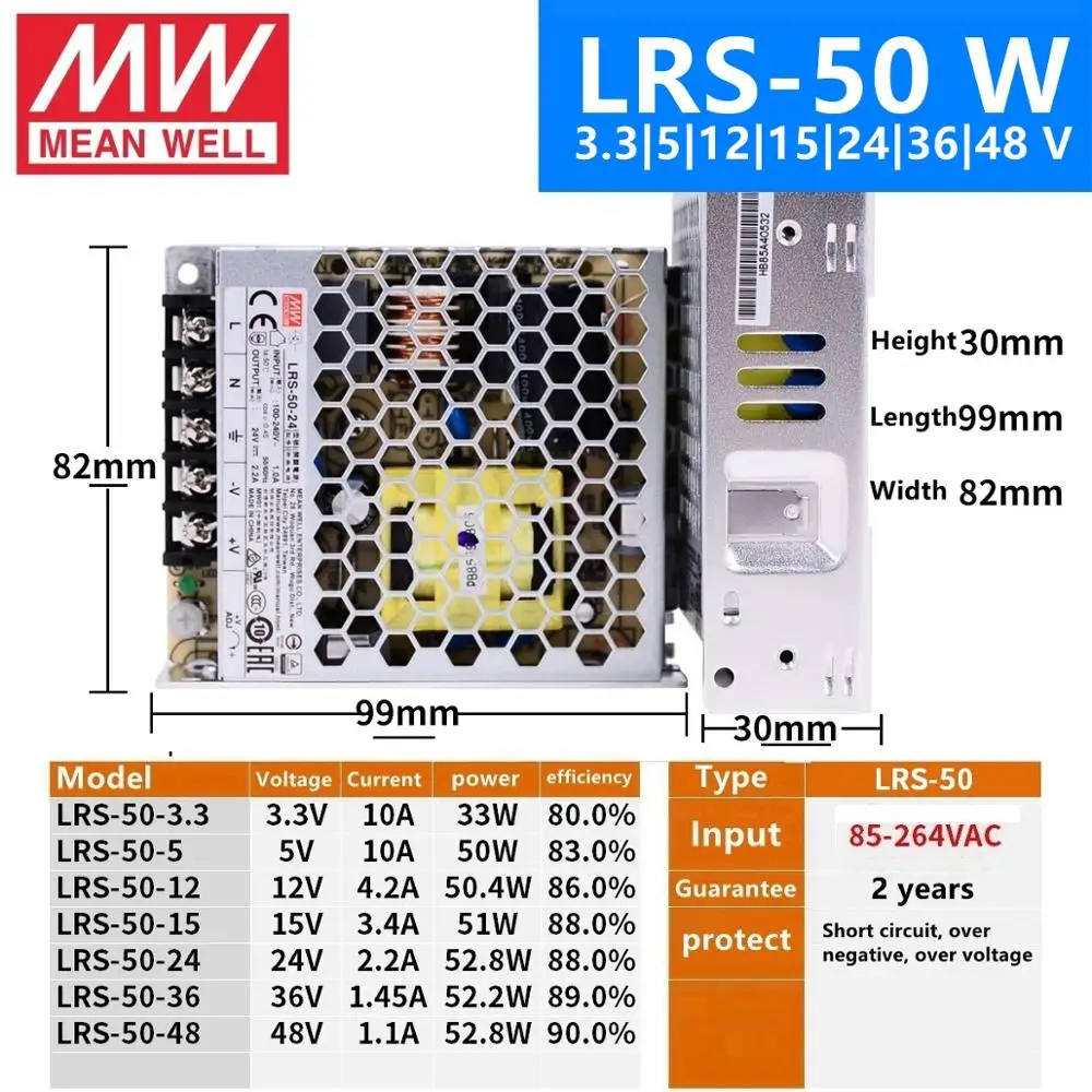 MEAN WELL LRS 35 50 75 100 Вт 3 В 5 в 12 15 24 36 48 умный источник питания импульсный