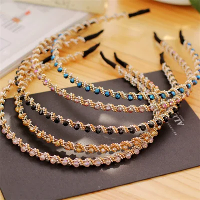 

Headband Rhinestone Hair Band Bride Pearl Wide-brimmed Hair Accessory Hand-wound Crystal Austria Gift Ladies 5 Color Fashion Dot