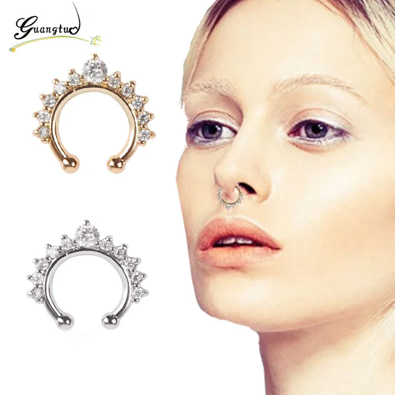 1 шт. кольцо в стиле панк готика с кристаллами для женщин зажим носа обруч
