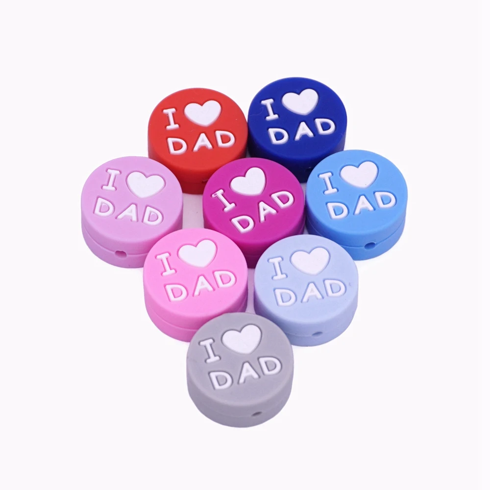 Mix Color 5 шт. силиконовые бусины I Love DAD плоские круглые Прорезыватели для зубов детский Прорезыватель застежка ожерелье Изготовление ювелирных изделий пищевой - Цвет: Mix Color
