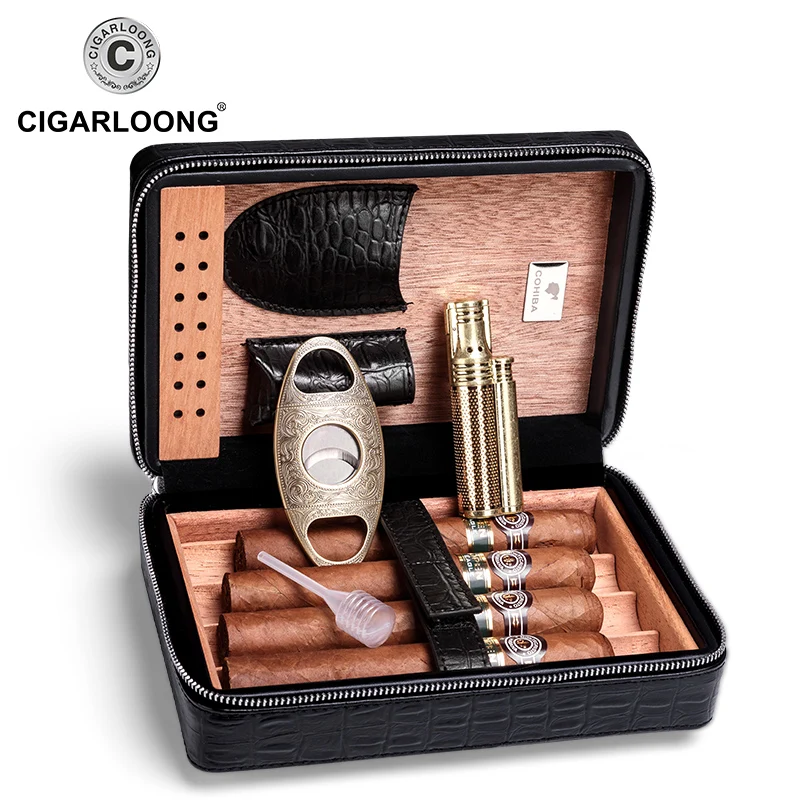 CIGARLOONG COHIBA Cedar Wood Путешествия Портативный кожаный портсигар коробка для сигар с