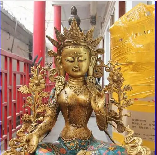 Бесплатная доставка 27 дюймов тибетский буддизм медная фотография Зеленая Тара |