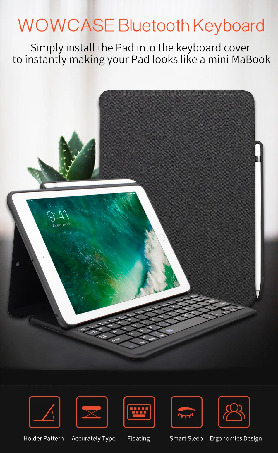 Для iPad Air 2 Чехол для клавиатуры Smart Bluetooth кожаный силиконовый чехол-Обложка для iPad 9,7 / Air 2 чехол с карандаш держатель