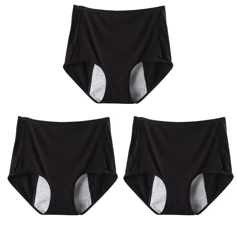 Black Black Black DKERT 3pcs/lot Women Menstrual Period Panties Ladies Underwear Seamless Plus Size Physiological Leakproof Female Briefs - Цвет: Black Black Black