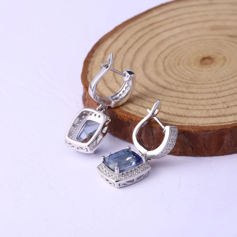 Серьги кольца из серебра 925 пробы с натуральным голубым Мистик кварцем|Ювелирные
