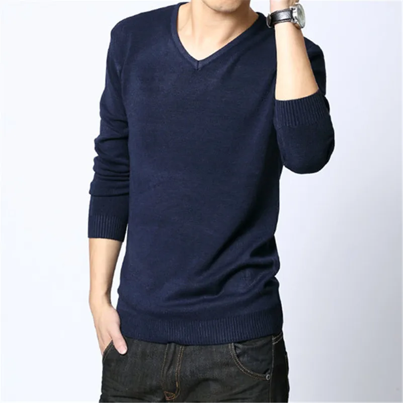 UNIVOS KUNI 2019 Autumn New Fashion 100% Cotton Casual Men Sweaters Pullover Slim Fit Solid Color MenS J436 | Мужская одежда