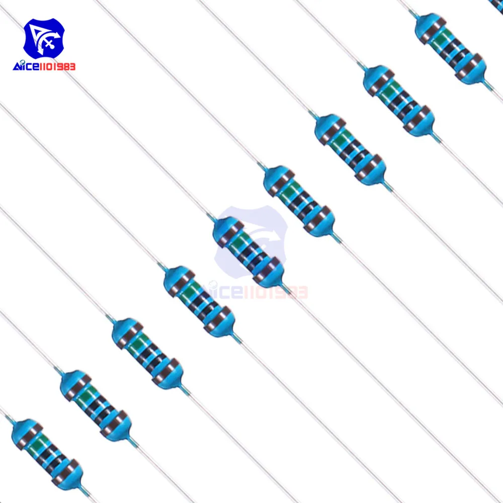 Diymore 100 шт. металлический пленочный резистор 1% 0,25 W 0-10MOhm 1R 10R 100R 220R 1K 1,5 K 2,2 K 4,7 K 10K 22K 47K 100K 1K5 2K2 4k7Ω сопротивления